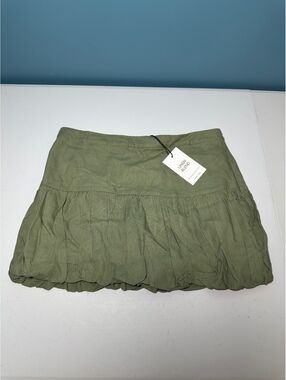 Love Tree Olive Green Linen Blend Mini Skirt, Size Large